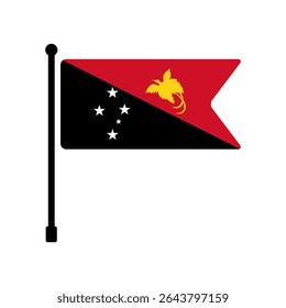 Flag of Papua New Guinea. Papua New Guinea flag vector illustration icon design. Flagpole flag icon.