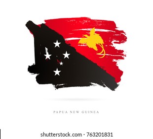 Flag of Papua New Guinea. Vector illustration on white background. Beautiful brush strokes. Abstract concept. Elements for design.