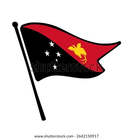 Flag of Papua New Guinea. Papua New Guinea flag vector illustration icon design in the hand-drawn style. Fluttering flagpole flag.