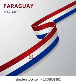 Flag of Paraguay. 15th of May. Set of realistic wavy ribbons in colors of paraguayan flag. Independence day. National symbol. Vector illustration. EPS10