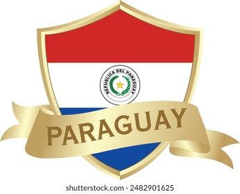 Flag of paraguay as around the metal gold shield with paraguay flag