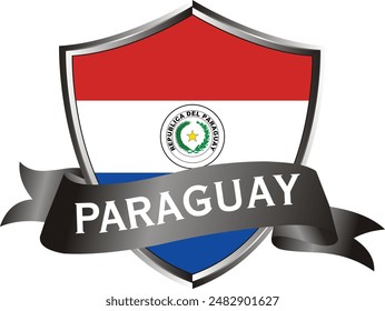 Flag of paraguay as around the metal silver shield with paraguay flag