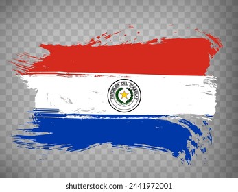 Flag Paraguay brush stroke background.  Waving Flag of  Republic of Paraguay  on tranparent backrgound for your web site design, app, UI.  Stock vector. EPS10.