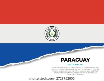 Bandera de Paraguay. Efecto de borde de papel rasgado creativo sobre fondo transparente con irregularidades irregulares. Una apariencia tridimensional con sombras realistas, como si hubiera sido rasgada para revelar una superficie blanca debajo