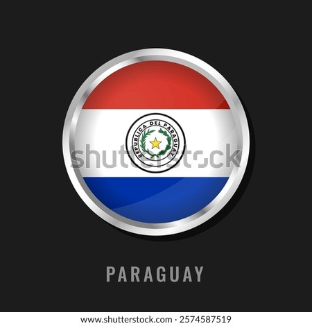 The flag of Paraguay, featuring two red bands, a white band with the national coat of arms, and a blue band