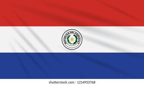 Flag Paraguay - front side swaying in wind, realistic vector.