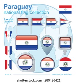 Flag of Paraguay, icon collection, vector illustration