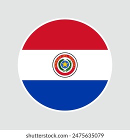 The flag of Paraguay. Flag icon. Standard color. Round flag. Computer illustration. Digital illustration. Vector illustration.	