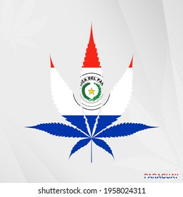 Flag of Paraguay in Marijuana leaf shape. The concept of legalization Cannabis in Paraguay. Medical cannabis illustration.