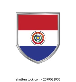 Flag of Paraguay with metal shield frame