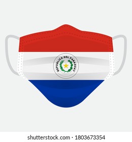 Flag of Paraguay on medical face mask Front side vector isolated on white background. EPS.file. Medical face mask concept protect people in country from virus.