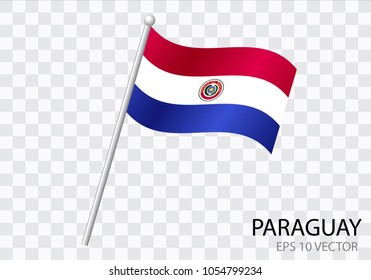 Flag of PARAGUAY with flag pole waving in wind.Vector illustration