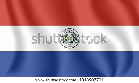Flag of Paraguay. Realistic waving flag of Republic of Paraguay. Fabric textured flowing flag of Paraguay.