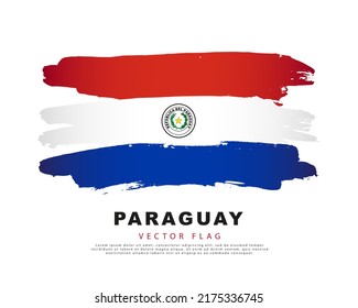 Bandera de Paraguay. Rojo, blanco y azul pinceladas, dibujadas a mano. Ilustración vectorial aislada en fondo blanco. Colorido logo de la bandera paraguaya.