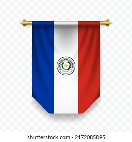 Flag of Paraguay . Vector illustration of a vertical hanging flag on a transparent background (PNG).