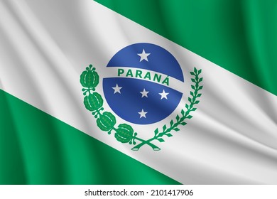 Bandera de Paraná, Brasil. Bandera ondulante realista del fondo vectorial de Parana.