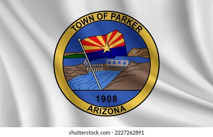 Flag of Parker, Arizona, USA. Realistic waving flag of Parker vector background.