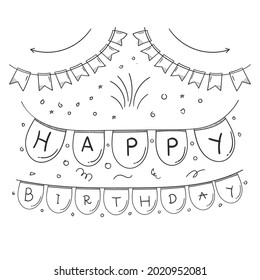flag party doodle. bunting flags decoration for design birthday invitation, social media feed, happy birthday element design. happy birthday concept