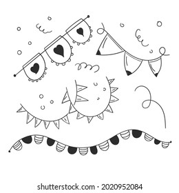 flag party doodle. bunting flags decoration for design birthday invitation, social media feed, happy birthday element design. happy birthday concept