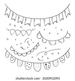 flag party doodle. bunting flags decoration for design birthday invitation, social media feed, happy birthday element design. happy birthday concept