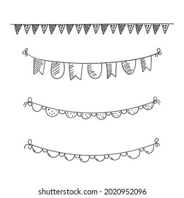 flag party doodle. bunting flags decoration for design birthday invitation, social media feed, happy birthday element design. happy birthday concept
