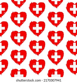 Flag pattern on white background with flag of Switzerland (icons). Vector Illustration