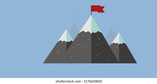 flag peak mountain. snow mountain vector icon. succes icon