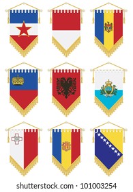 flag pennants isolated on white, no gradients or transparencies, european set 5