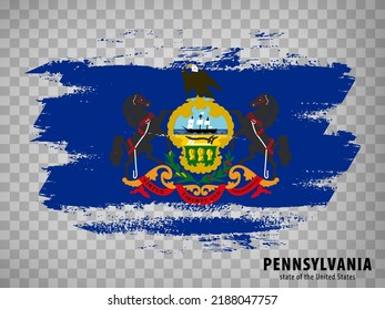 Flag of Pennsylvania from brush strokes. United States of America.  Flag State of Pennsylvania with title on transparent background for your web site design, app, UI. USA. EPS10.