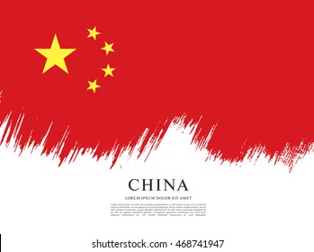 Flag of People's Republic of China. Abstract vector brush stroke background.