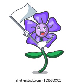 With flag periwinkle flower mascot cartoon