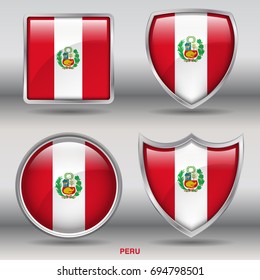 Flag of Peru in 4 shapes collection with clipping path