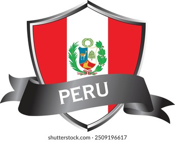 Flag of Peru as around the metal silver shield with Peru flag