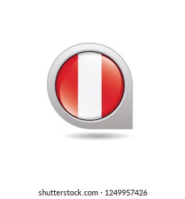 Flag of Peru, button with the reflection of light and shadow, gray frame, Icon country. Realistic vector illustration on white background.