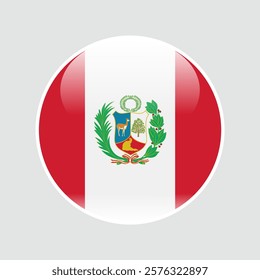 The flag of Peru. Circle icon flag. Button flag icon. glossy circle badge. 3d illustration.	