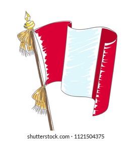 Flag of peru, Drawing line art, vector illustration.