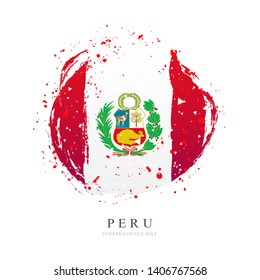 Flag of Peru in the form of a large circle. Vector illustration on white background. Brush strokes drawn by hand. Independence Day.