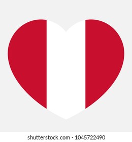 Flag of Peru in the heart, correct colors, vector illustration.