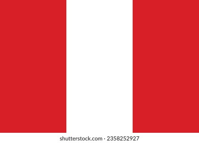 The flag of Peru. Flag icon. Standard color. Standard size. A rectangular flag. Computer illustration. Digital illustration. Vector illustration.