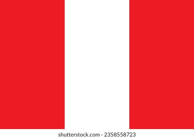 The flag of Peru. Flag icon. Standard color. Standard size. A rectangular flag. Computer illustration. Digital illustration. Vector illustration.