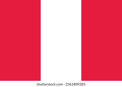 The flag of Peru. Flag icon. Standard color. Standard size. A rectangular flag. Computer illustration. Digital illustration. Vector illustration.
