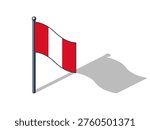 The flag of Peru isometric vector illustration with shadow Peruvian flag