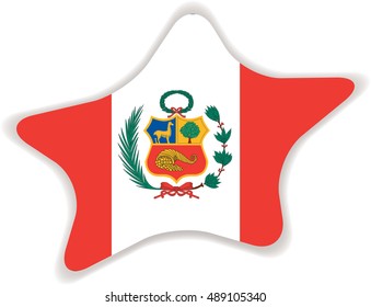 Flag of Peru, officially the Republic of Peru. Vector illustration of a stylized flag. Star with shadow. Element for infographics.