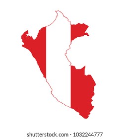 Flag of the Peru overlaid on detailed outline map isolated on white background