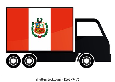 The flag of Peru painted on the side of the silhouette of a truck