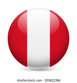 Flag of Peru as round glossy icon. Button with Peruvian flag