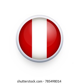 Flag of Peru as round glossy icon. Button with Peru flag. National flag for country of Peru isolated, banner vector illustration. Vector illustration eps10.