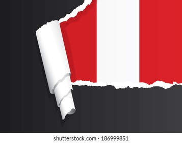 Flag of Peru under ripped paper vector illustration.