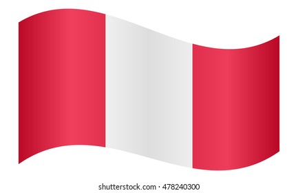 Flag of Peru waving on white background. Peruvian national flag.