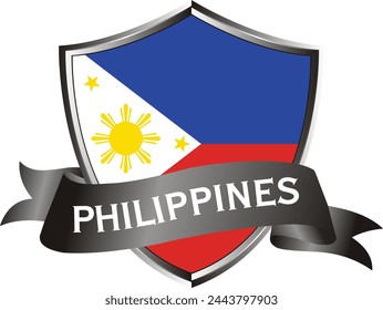 Flag of Philippines as around the metal silver shield with Philippines flag